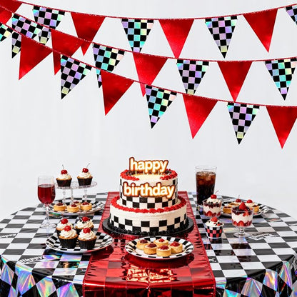 Racing Party Decorations Iridescent Checkered Red Pennant Banner Flag Hanging - Image 5