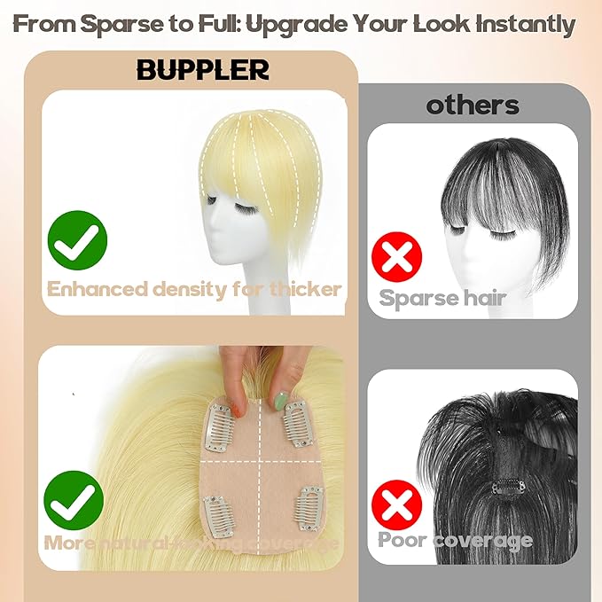 Hair Toppers for Women Real Human Hair-U Shape Toppers Hair Pieces for Women with Thinning Hairr 150% Density Silk Base Clip in Human Topper with Bangs for Daily Use(613Blonde