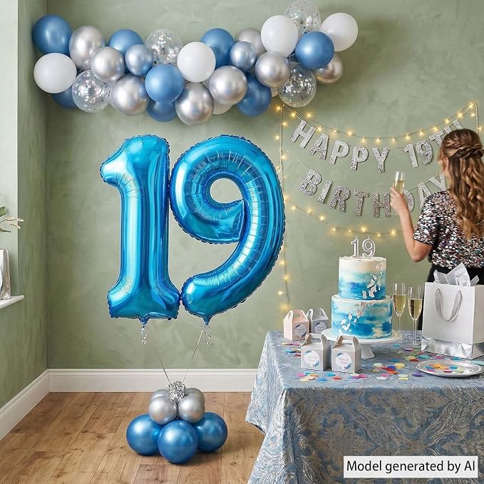 Light Blue Number 19 Balloon 40Inch, Foil Numeral - Image 6