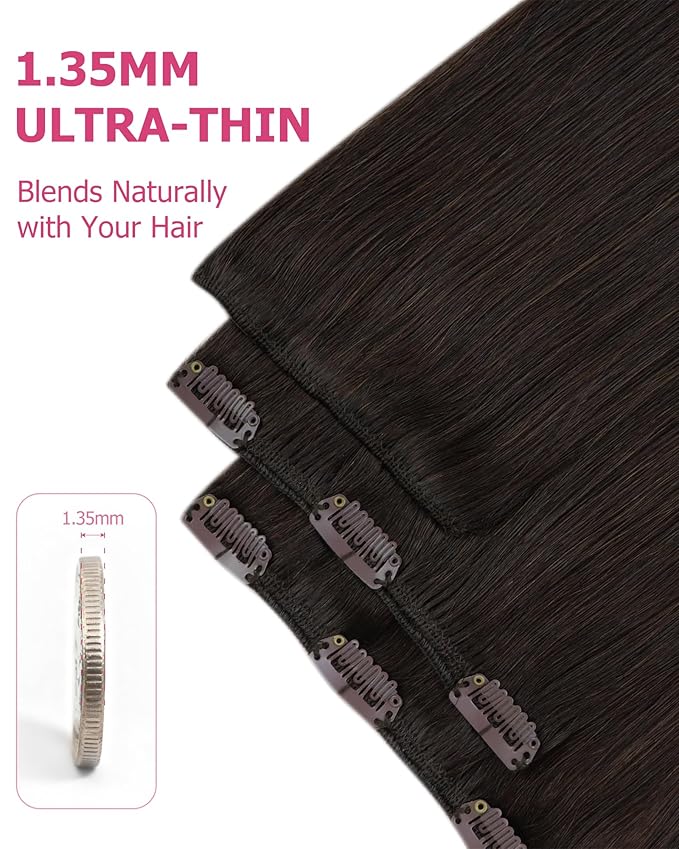 YoungSee 135G Clip in Hair Extensions Darkest Brown Invisible Clip in Extensions Natural Hair Brown Real Hair Extensions Clip in Human Hair 18Inch 7Pcs