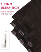 YoungSee 150G Clip in Hair Extensions Brown Clip in Hair Extensions Real Human Hair Darkest Brown Human Hair Clip ins for Black Women 24Inch 7 Pieces