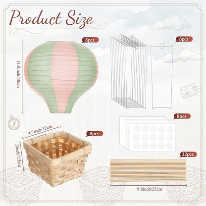 Meooeck 8 Sets Hot Air Balloon Tables Centerpieces, Sage Green Pink | Classroom - Image 3
