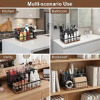 2 Pcs Hair Tool Organizer Countertop Breathable Metal & Bamboo Hot Tools Organizer Under Sink Bathroom Hair Dryer Holder Countertop Brush Comb Holder,Makeup Tray (Koa Wood,Black)