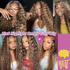 P4/27 Highlight Curly Human Hair Wig 13x6 Ombre Deep Wave Lace Front Wig Human Hair Pre Plucked 210% Density Honey Blonde Deep Wave Wigs for Women Glueless HD Lace Frontal Wig 26 Inch
