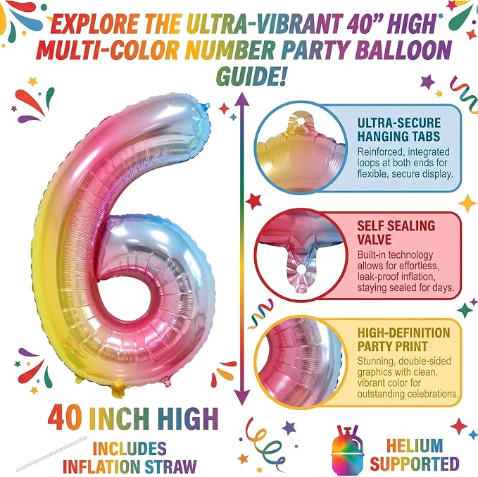 40 Inch Rainbow Foil Number 16 Balloon - Image 2