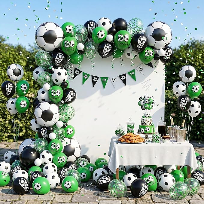 Soccer Balloons, 12 Inch Dark Green Black Confetti Balloons Soccer Print Balloon - Image 5