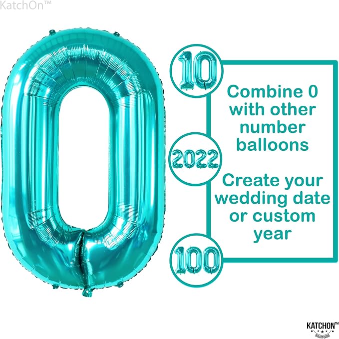 KatchOn Aqua Blue 0 Balloons 40 Inch | Turquoise Balloons, Teal Number 0 Balloon - Image 5