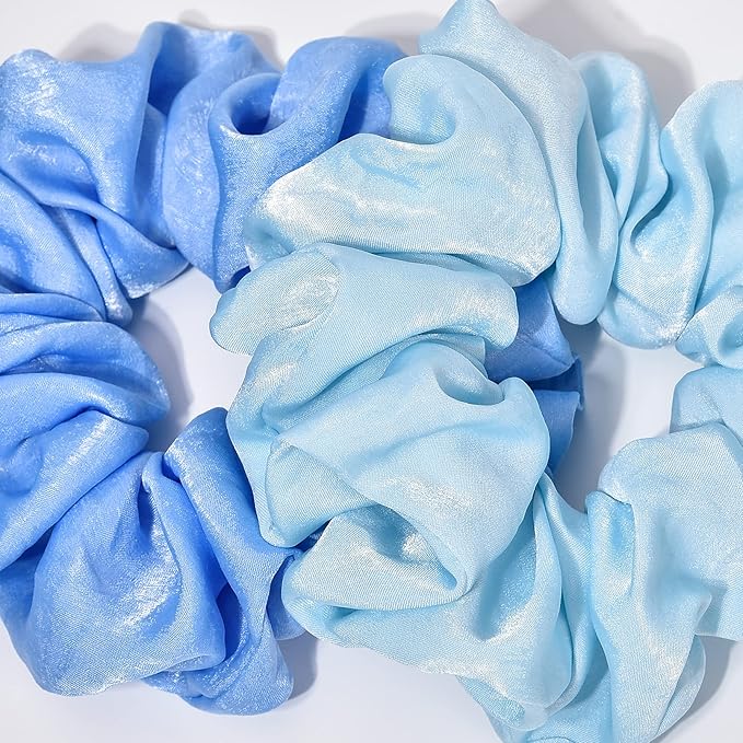 XL Big Silk Scrunchies Hair Ties for Women - CEELGON Oversized Satin Silk Scrunchie Exra Large Jumbo Gaint Soft Chiffon Cute Scrunchy for Curl Thick Hair 4 Pack (Blue Series)