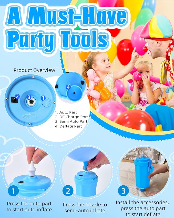 Portable Balloon Pump Electric, Rechargeable Cordless Balloon Pump Inflator - Image 5