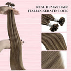 YoungSee U Tip Hair Extensions Human Hair Highlight Brown with Blonde Utip Hair Extensions Human Hair Brown U Tip Hair Extension Highlight Keratin Hair Extension for Women 16In 1G/S 50G
