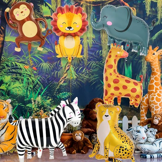 6 Pcs Safari Balloons, Jungle Safari Animals Foil Balloons, Giant Zoo Animal - Image 4