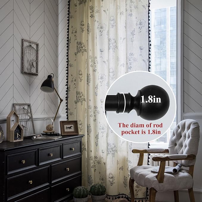 Farmhouse Boho Curtains 63 Inch Length 2 Panels Living Room Semi Sheer Drapes - Image 2