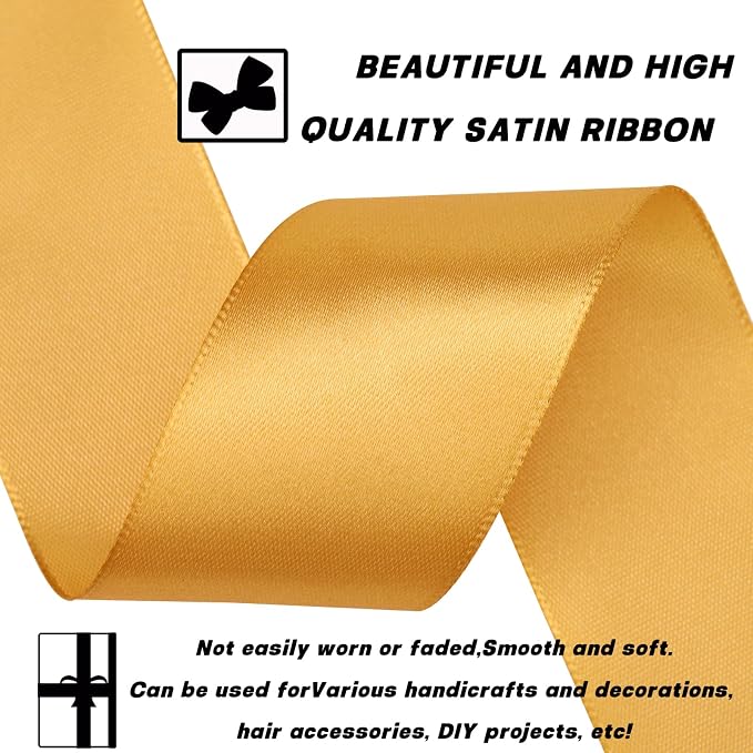 1-1/2 Inch 30 Yards Champagne Gold Solid Satin Ribbon - Image 3