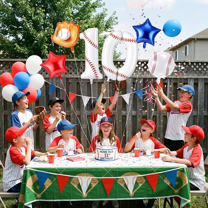 Jenaai Number 10 Baseball Balloons White Red and Blue Baseball Glove Balloons - Image 4