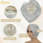 QUEENTAS Grey Hair Topper for Women with Thinning Hair Pieces 6"*6"Large Coverage 360°3D Cover Silver Synthetic Short Bob with 5 Clips in Wiglets(Gray)