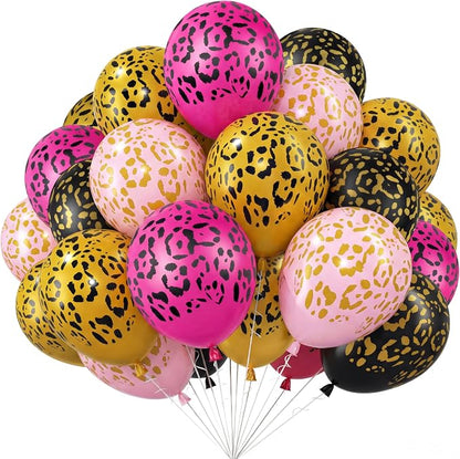 Gejoy 36 Pcs Black Rose Red Pink Gold Cheetah Balloons Leopard Print Balloons by Unknown