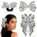 2Pcs Bow Claw Clips Boho Bandana Hair Bow Butterfly Styling Large Hair Clips for Women Large Claw Clips for Thick Hair (White)