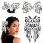 2Pcs Bow Claw Clips Boho Bandana Hair Bow Butterfly Styling Large Hair Clips for Women Large Claw Clips for Thick Hair (White)