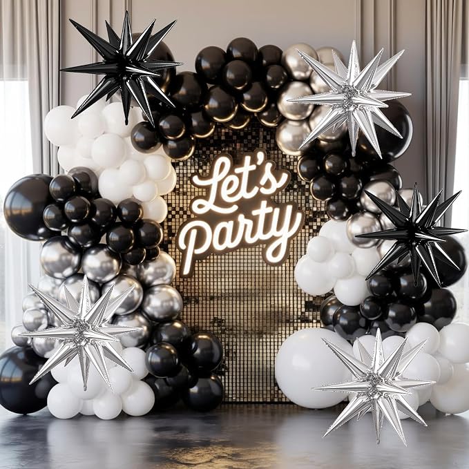 Black Silver Star Balloons, 22/27 Inch Silver and Black Star Foil Balloons - Image 4