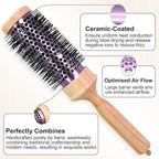 SUNBIRD Round Brush for Blow Drying - Wood Handle Professional Blowout Brush with Aluminium Ceramic Ionic Thermal Barrel for Smooth Hair, Volume & Heat Wave Curly Styling (Outer Diameter2.4Inch)