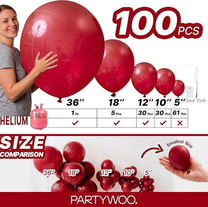 PartyWoo Burgundy Balloons 127pcs Dark Red Maroon Ruby Red Color | 36 18 12 10 - Image 6