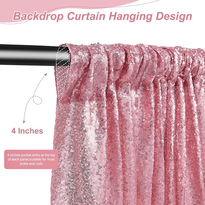 Sequin Backdrop 4 Pcs 2ftx8ft Glitter Blush Pink Party Backdrop Curtain Wedding - Image 4
