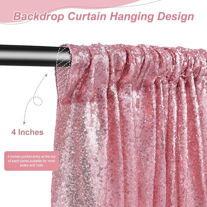 Sequin Backdrop 4 Pcs 2ftx8ft Glitter Blush Pink Party Backdrop Curtain Wedding - Image 4