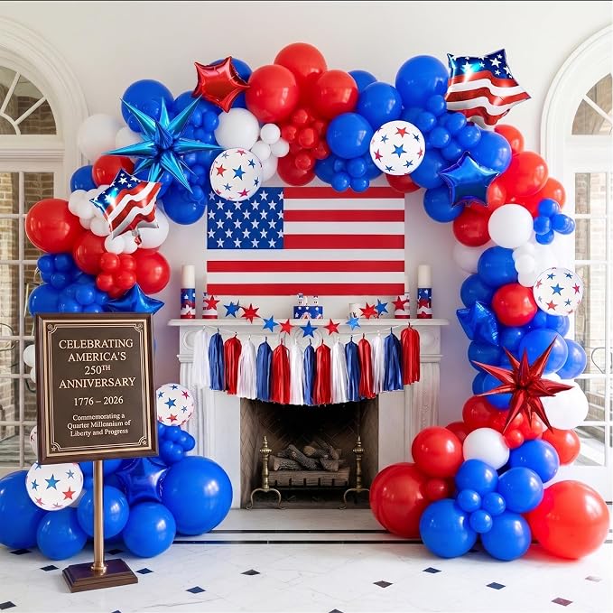 America's 250th Patriotic Red White and Blue Balloon Garland Arch Kit | Star by yeewaka