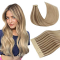 DOORES Hair Extensions Tape in Real Human Hair, Balayage Medium Copper to Sandy Blonde 20 Inch 50g 20pcs, Tape in Extensions Straight Skin Weft Natural Human Thick Ends