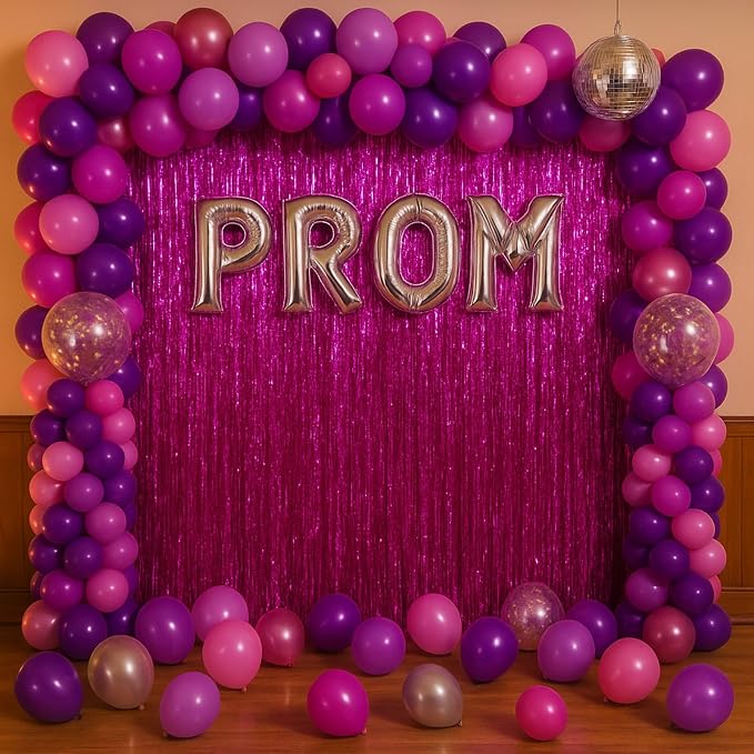 Voircoloria Pink Foil Fringe Backdrop Curtains, 3 Pack | Tinsel Streamers - Image 6
