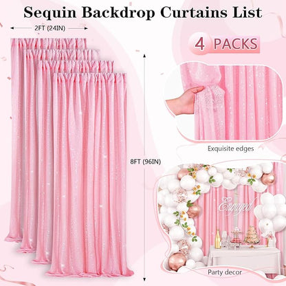 Pink Sequin Backdrop Drapes 4 Panels 2FTx8FT Glitter Backdrop Curtains | - Image 4