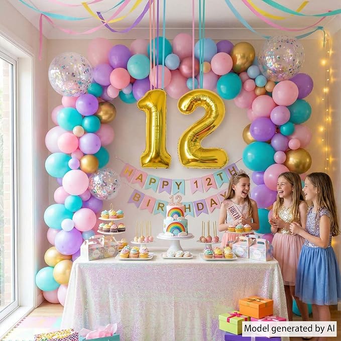 Gold Number 12 Balloon 40 Inch, Shiny Foil Decor - Image 3