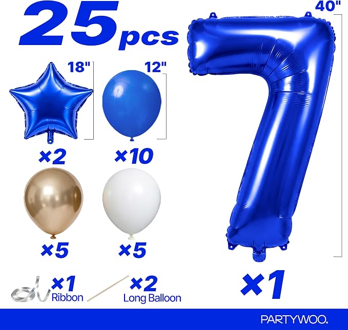 PartyWoo Number Balloons 40 Inch Blue Number 7 Kit - Image 2