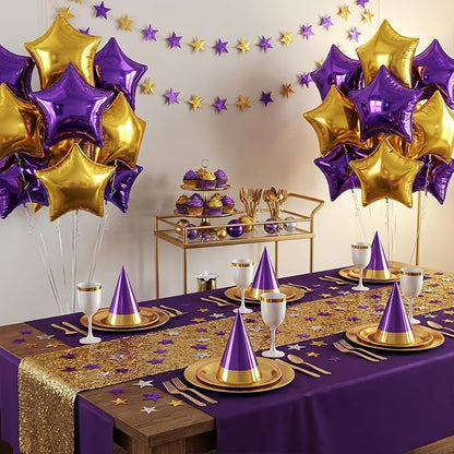 Purple Gold Star Foil Balloons, 18 Inch Metallic Purple and Gold Stars Balloon - Image 4