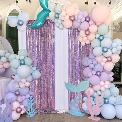 SoarDream Mermaid Purple Sequin Backdrop 6 Pcs 2ftx8ft Glitter Backdrop Curtains - Image 3