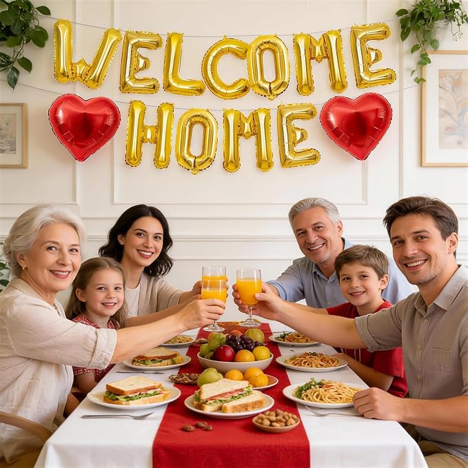 Welcome Home Balloons Red Gold, 16Inch Welcome Home Foil Balloons Banner - Image 6