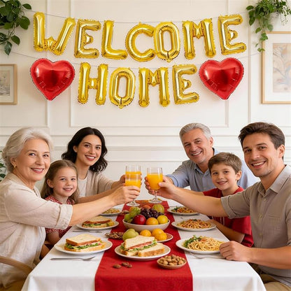 Welcome Home Balloons Red Gold, 16Inch Welcome Home Foil Balloons Banner - Image 6