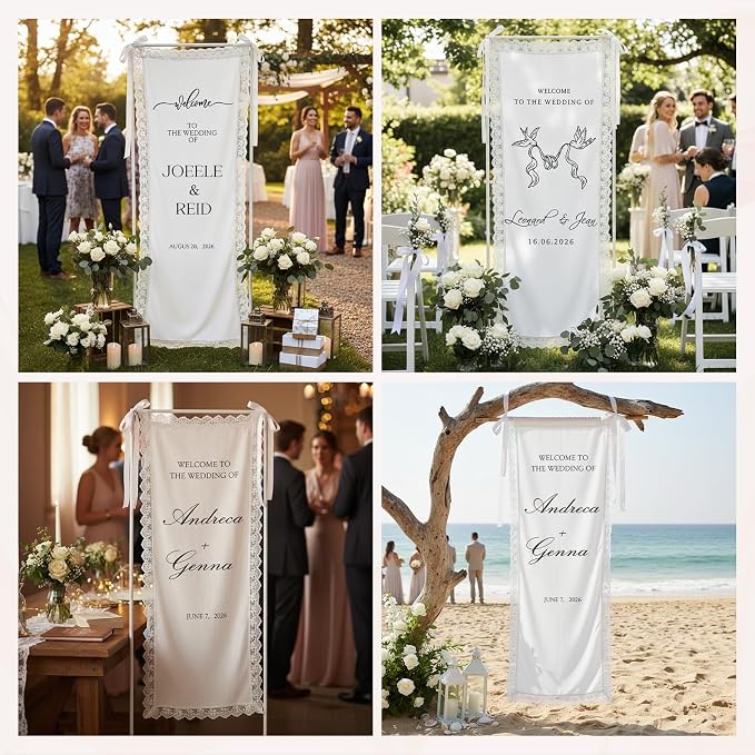 Custom Wedding Welcome Sign Fabric Linen Banner - Image 3