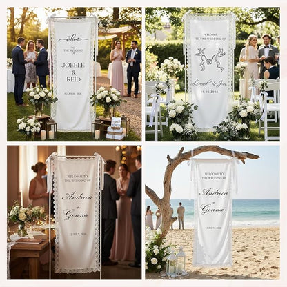 Custom Wedding Welcome Sign Fabric Linen Banner - Image 3