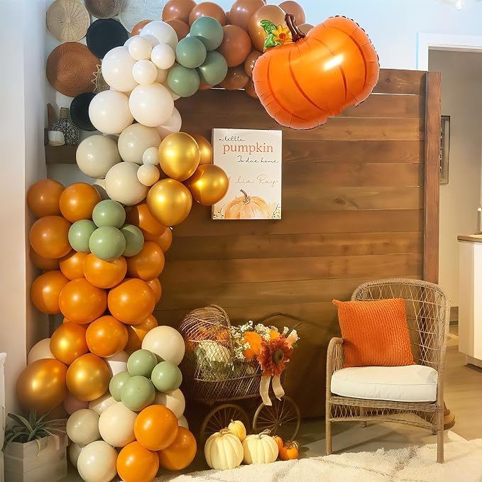 Fall Balloons Garland Arch Kit, Burnt Orange Pumpkin Foil Balloons - Image 7