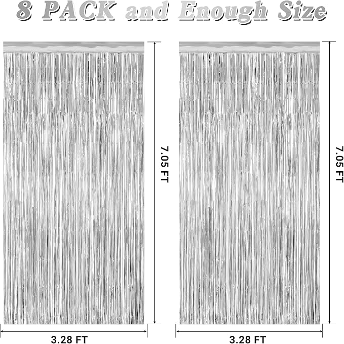 8 Pack Silver Backdrop, 3.28 FT x 7.05 FT Birthday Backdrop, Metallic Silver - Image 2