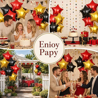 Red Black Star Balloons, 18 Inches Star Foil Balloons - Image 6
