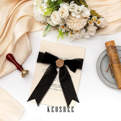 KEOSREE 3 Rolls Black Handmade Chiffon Ribbon, 1.5" x 21Yd | Frayed Fringe Silk - Image 5