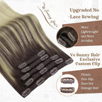 Ve Sunny Clip in Hair Extensions Real Human Hair Flexible Human Hair Clip in Extensions Ombre Hair Clip in Extensions Dark Brown Ombre Golden Blonde Mix Light Blonde Natural Look 7pcs 120g 18inch