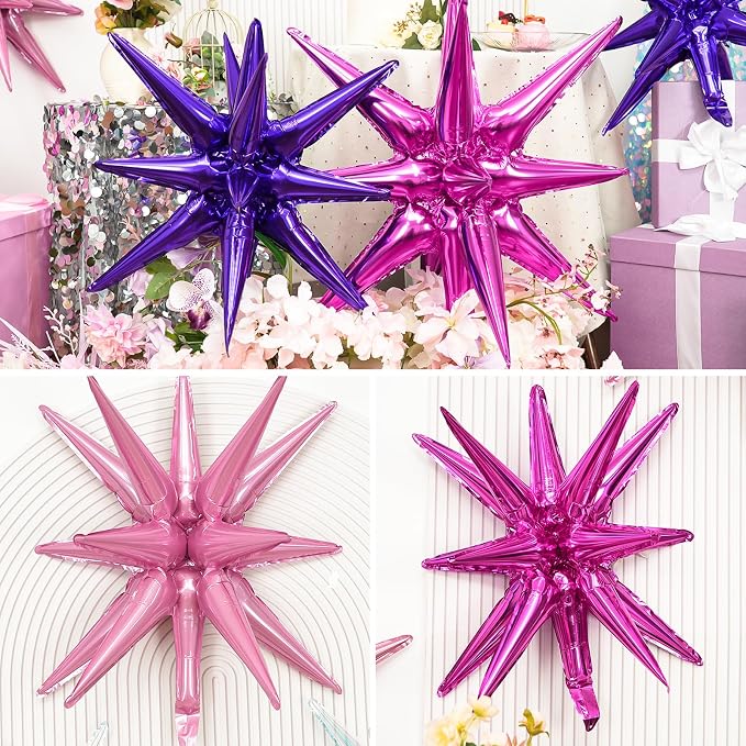 9Pcs Purple Pink Star Balloons, Large Explosion Foil Balloons, Metallic Mylar - Image 7