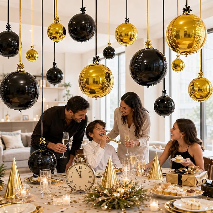 Black Gold Round Foil Balloons - Image 7