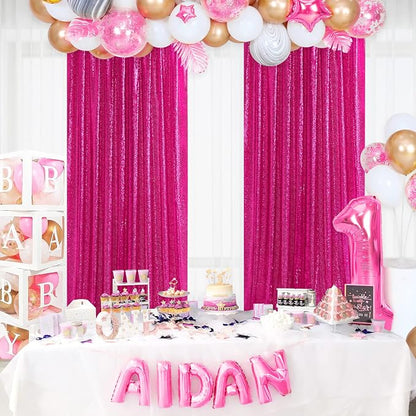 4 Pieces 2FTx8FT Fuchsia Sequin Backdrop Curtain Panels Stage Backdrop - Image 5