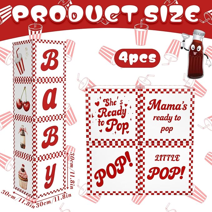 4 Pcs She's Ready to Pop Baby Shower Decorations Balloon Box BABY Pink Balloon - Image 2