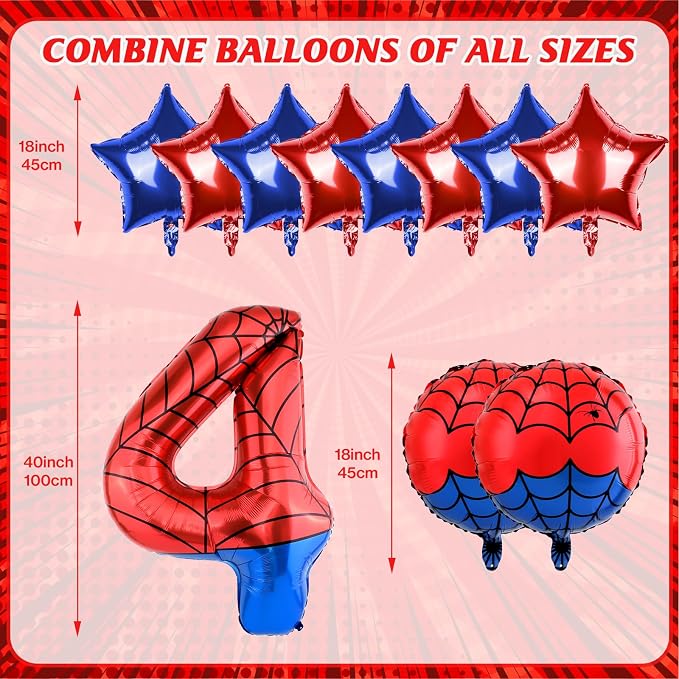 40 Inch Spider Theme Number Balloon, Number Block Foil Number 4 Balloons Large - Image 2