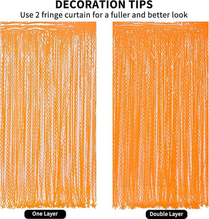 CYLMFC 4 Pack Wavy Orange Foil Fringe Curtain Party Decorations - Image 6